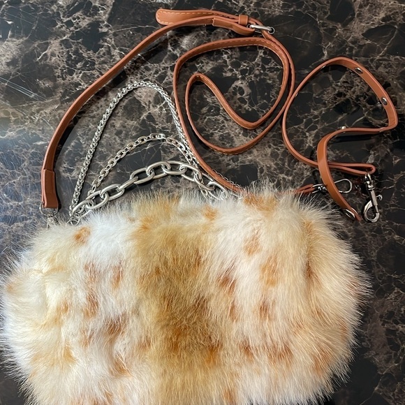 Tan Plush Chain Handbag - Picture 6 of 12